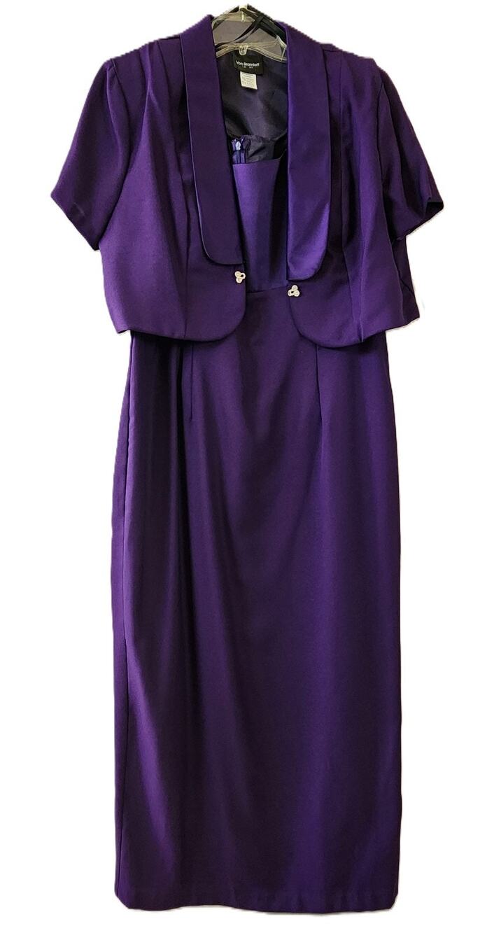 Von Bramlett Formal Dress & Bolero Jacket Set Size 20 Purple Polyester